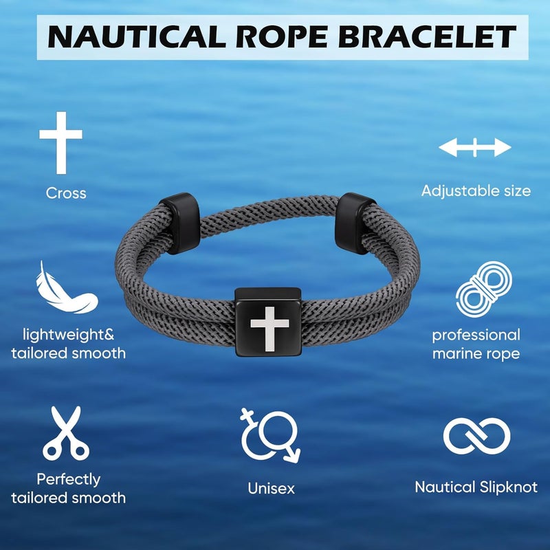 TempBeau Store Braided Men Rope Cross Bracelet - Adjustable Tree of Life Cord Surfing Bracelet, Handmade Nautical Navy Marine String Bracelet with Metal Knot, Easter Women Bracelets Gifts - Image 4